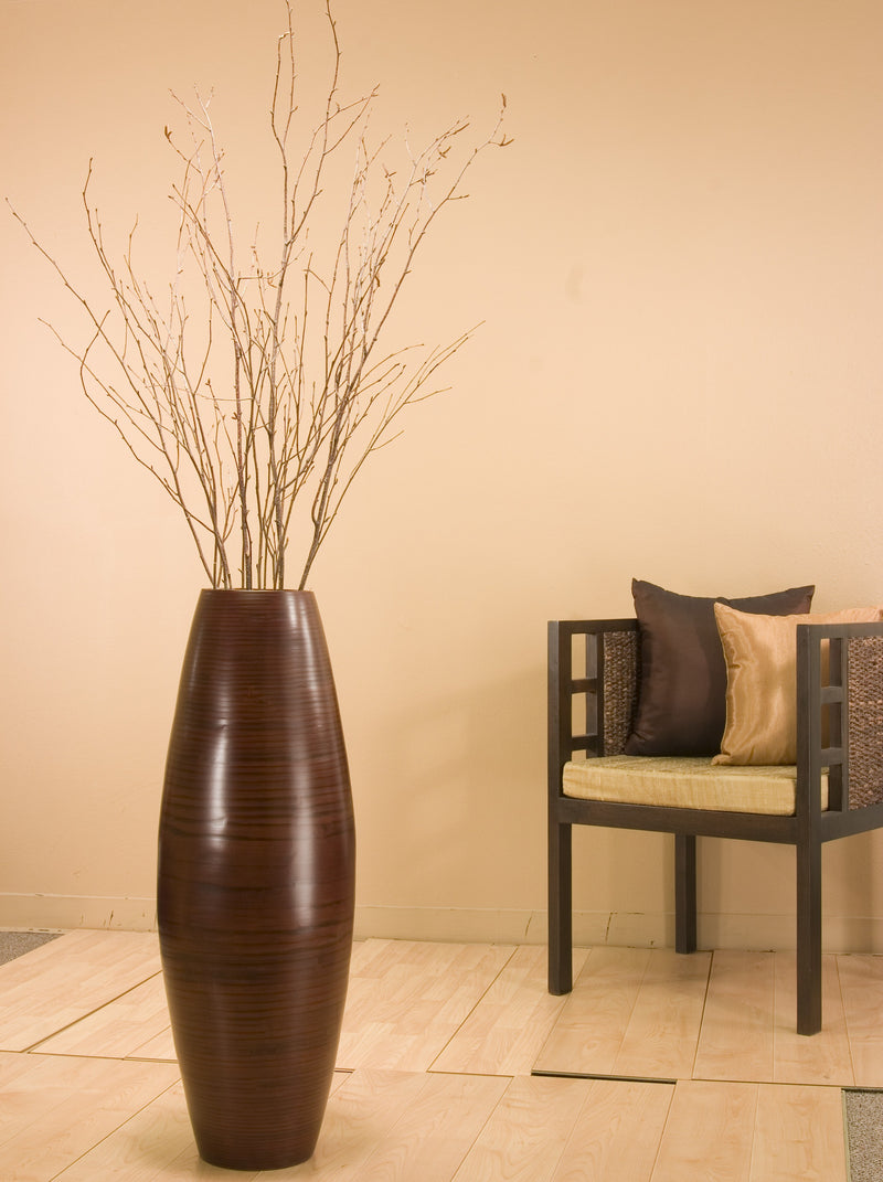 Handmade Bamboo Floor Vase - Cylinder Design in Brown
