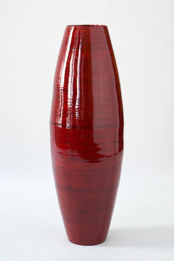 Handmade Bamboo Floor Vase - Cylinder Design in Red Oil