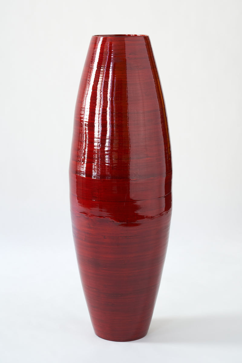 Handmade Bamboo Floor Vase - Cylinder Design | Red