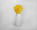Bright yellow dried blooms bunch in a tall white ceramic vase, natural wholesale bulk decor.