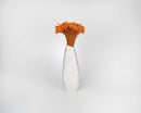 Bulk dried natural starflower bunches dyed vibrant orange in tall white ceramic vase.