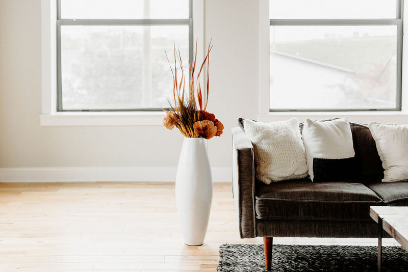 Handmade Bamboo Floor Vase - Cylinder Design in White