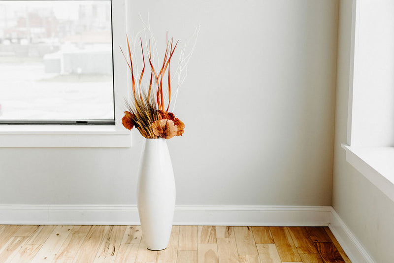 Handmade Bamboo Floor Vase - Cylinder Design in White
