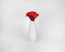 Bulk dried natural starflower bunches dyed vibrant red in tall white ceramic vase.