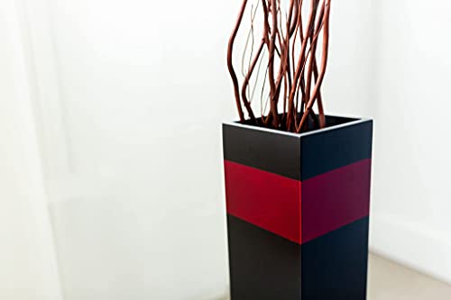 Rectangle Tall Black Floor Vase - Red Accent