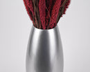 Silver small bamboo vase with natural dried burgundy floral arrangement, wholesale bulk style.