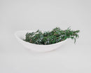 Dried natural green juniper mini tips in a white ceramic bowl, wholesale bulk greenery.