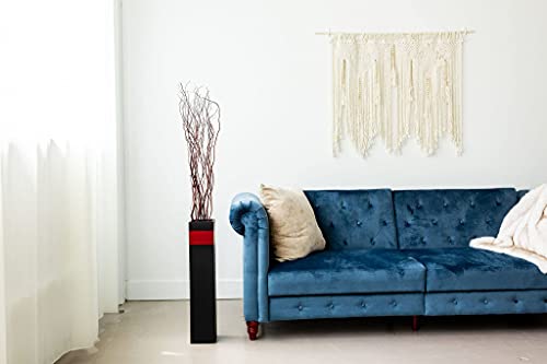 Rectangle Tall Floor Vase | Black with Red Accent