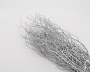 White glittered dried natural huck branches bundled for wholesale bulk sale.