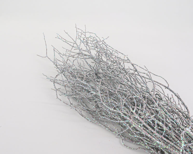 Sweet Huck Branches - White Sparkle bunch | 12 Bunches | White Glittered