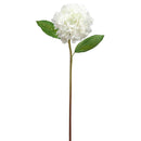 21.5" white hydrangea spray with natural green leaves, dried floral stem, wholesale bulk pack of 12.