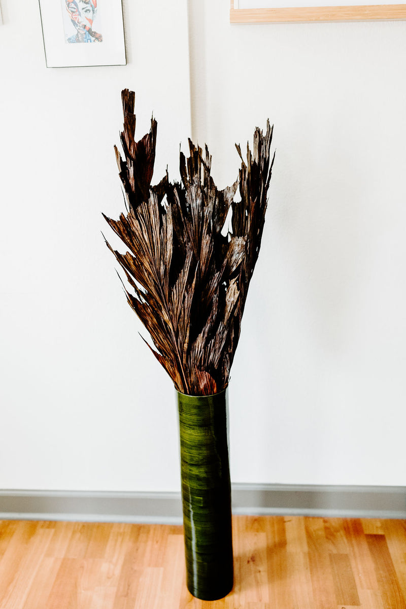 27'' Bamboo Cylinder Floor Vase - Forest Green