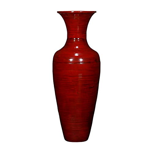47-In Tall Classic Natural Handmade Bamboo Floor Vase -- Red