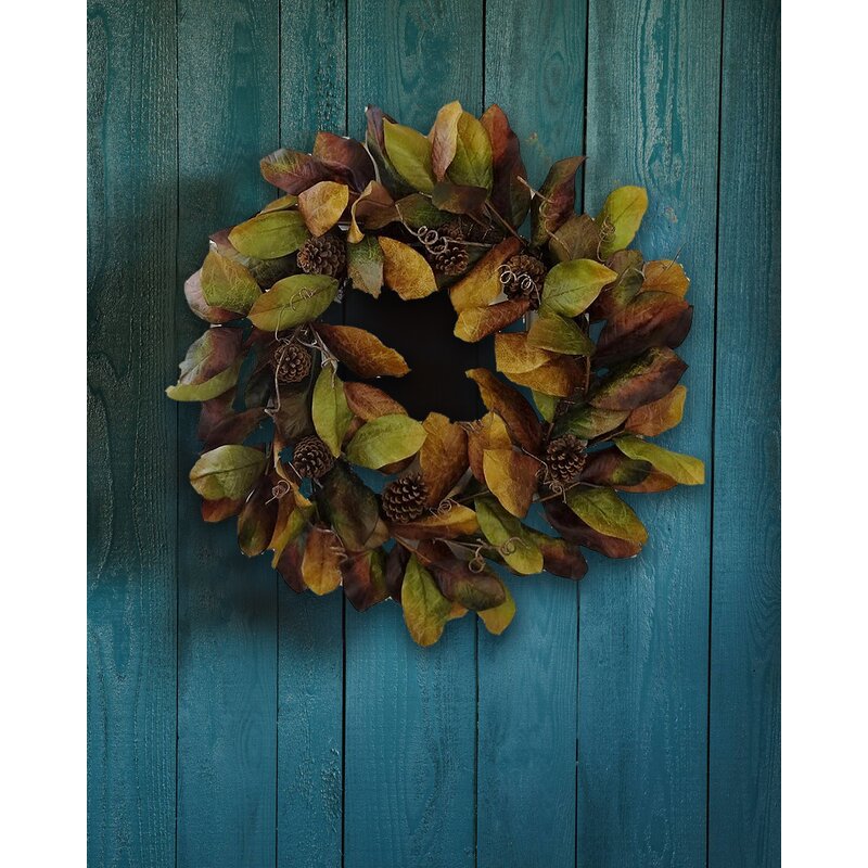 24" MAGNOLIA LEAF WREATH Green Brown