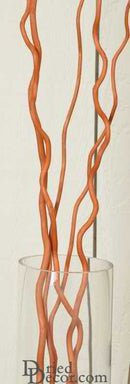 Bulk dried natural corkscrew willow branches in mahogany brown, bundled in clear glass vase.