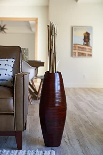 Handmade Bamboo Floor Vase - Cylinder Design in Brown