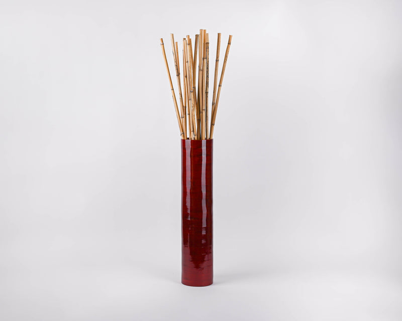 Bamboo Cylinder Floor Vase | 25" | Red
