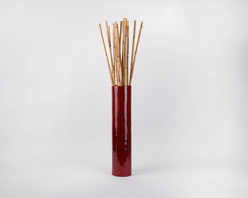 25" Bamboo Cylinder Floor Vase - Mahogany Red