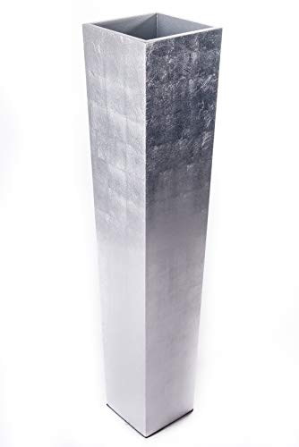 Handmade Wood Floor Vase - Tapered Design | Solid Silver
