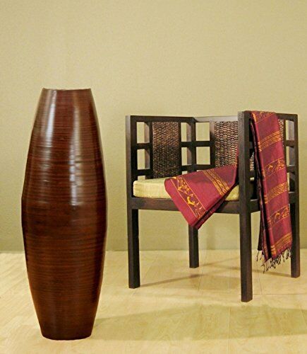 Handmade Bamboo Floor Vase - Cylinder Design in Brown