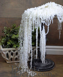 Bleached natural dried hanging Amaranthus bunches in bulk, decorative white cascading strands.
