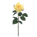 Single 20.5" dried yellow rose spray with natural green leaves, ideal for wholesale bulk arrangements.