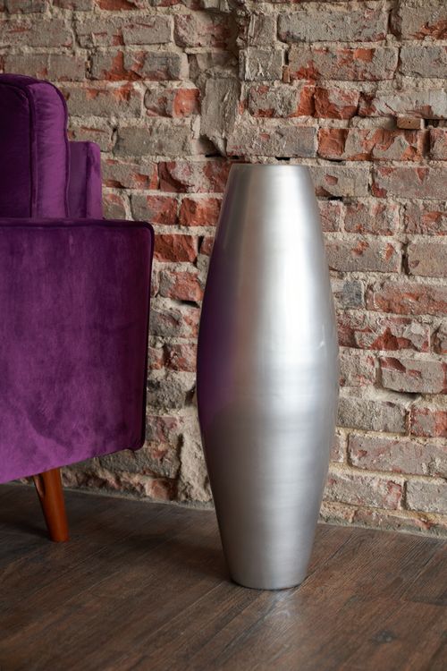 Handmade Bamboo Floor Vase - Cylinder Design in Silver