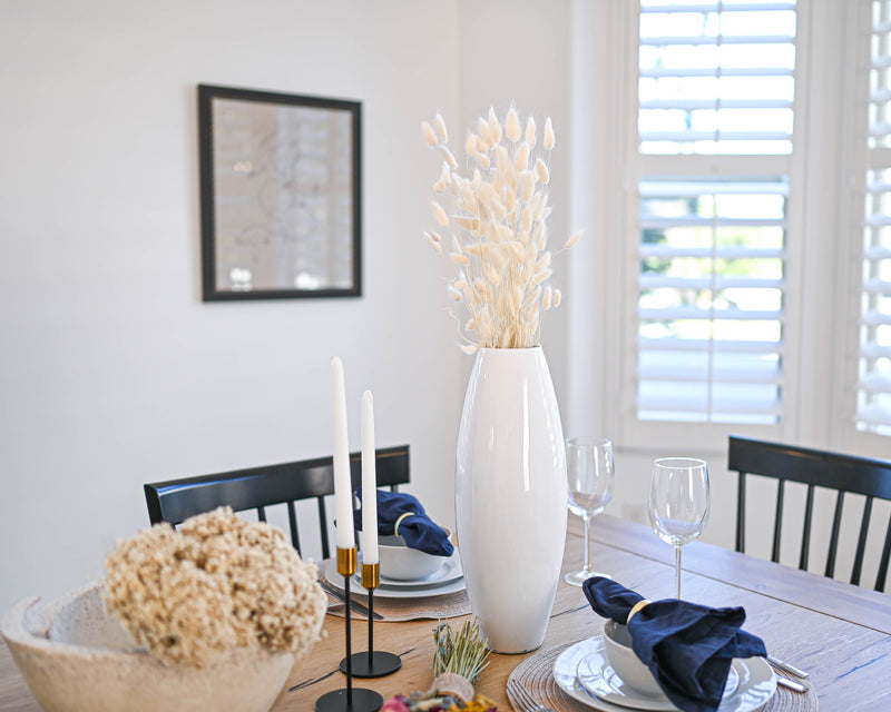 Small Bamboo Floor or Table Vase Handmade Vase | White