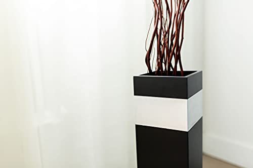 Rectangle Tall Floor Vase | Black with Silver Accent