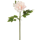 Blush pink natural peony spray with green leaves, 23.5 inch dried floral stem for wholesale bulk arrangements.