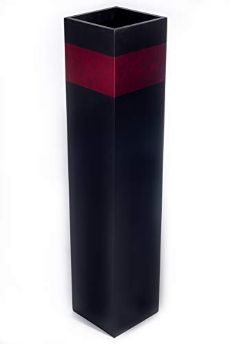 Rectangle Tall Floor Vase | Black with Red Accent