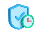 Blue shield with checkmark and clock icon representing shipping protection concept.